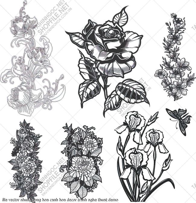 file vector nhung bong hoa canh hoa decor tranh nghe thuat 